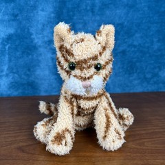 Russ Berrie Applause Target Tri Tabby Cat 5″ Plush Orange Striped Green Eyes C2