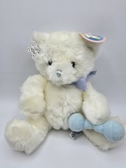 Russ Berrie Baby Rattle Stuffed Animal Teddy Bear Plush White Vintage Rare!!