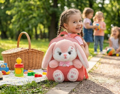 Cute Pink Bunny Plush Backpack Detachable Rabbit Stuffed Toy Toddler Kids School