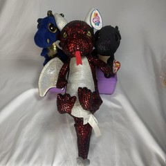 Nanco Red Winged Dragon Snake Scales Silver Iridescent 13″ Beanie Bay Lot