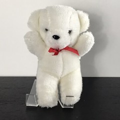 VINTAGE SMALL WHITE 7″ TEDDY BEAR PLUSH WITH RED BOW BLACK PLASTIC NOSE EYES