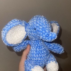 Handmade Blue & White Plush Stuffed Elephant, Small 6-14 in, Ages 3-5