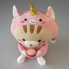 Expandable Pink Cat Unicorn Plush 20″ Rare Boba Drink Sitting Kitten