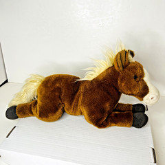 Vintage Lying Brown Horse 14” Plush Brown Beige Soft Realistic Stuffed Animal