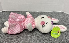 Happy Go Fluffy White Easter Bunny Rabbit Plush Stuffed Pink Satin Dress 11”