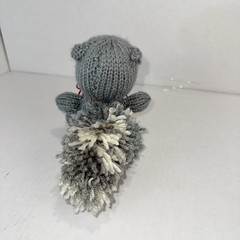 Handmade Crochet Squirrel Plush Doll Grey White Small With Bow And Button Eyes