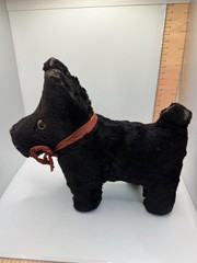 Antique Mohair Scottish Terrier Plush Black Scottie Dog Glass Eyes Vintage 10in