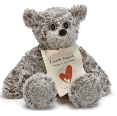 DEMDACO Loveable Mini Giving Bear Plush Comfort Toy Gray Tan 8.5” Stuffed Animal
