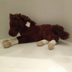 MTY International 20″ Pony Horse Lying Down Brown White Plush Stuffed Animal…