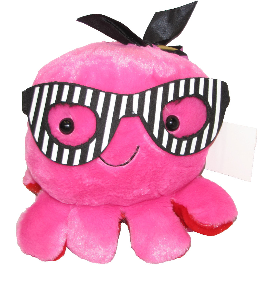 DANDEE STUFFED PLUSH HOT PINK FUCHSIA OCTOPUS BLACK WHITE GLASSES SUNGLASSES