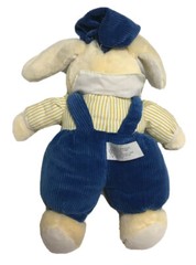 Vtg K.B. Bros Inc Plush Bunny Rabbit Stuffed Animal Striped Shirt Overalls Hat