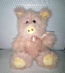 Walmart PIG Pastel Pink Shaggy Fur 13in Plush Farm Animal Pink Satin Bow