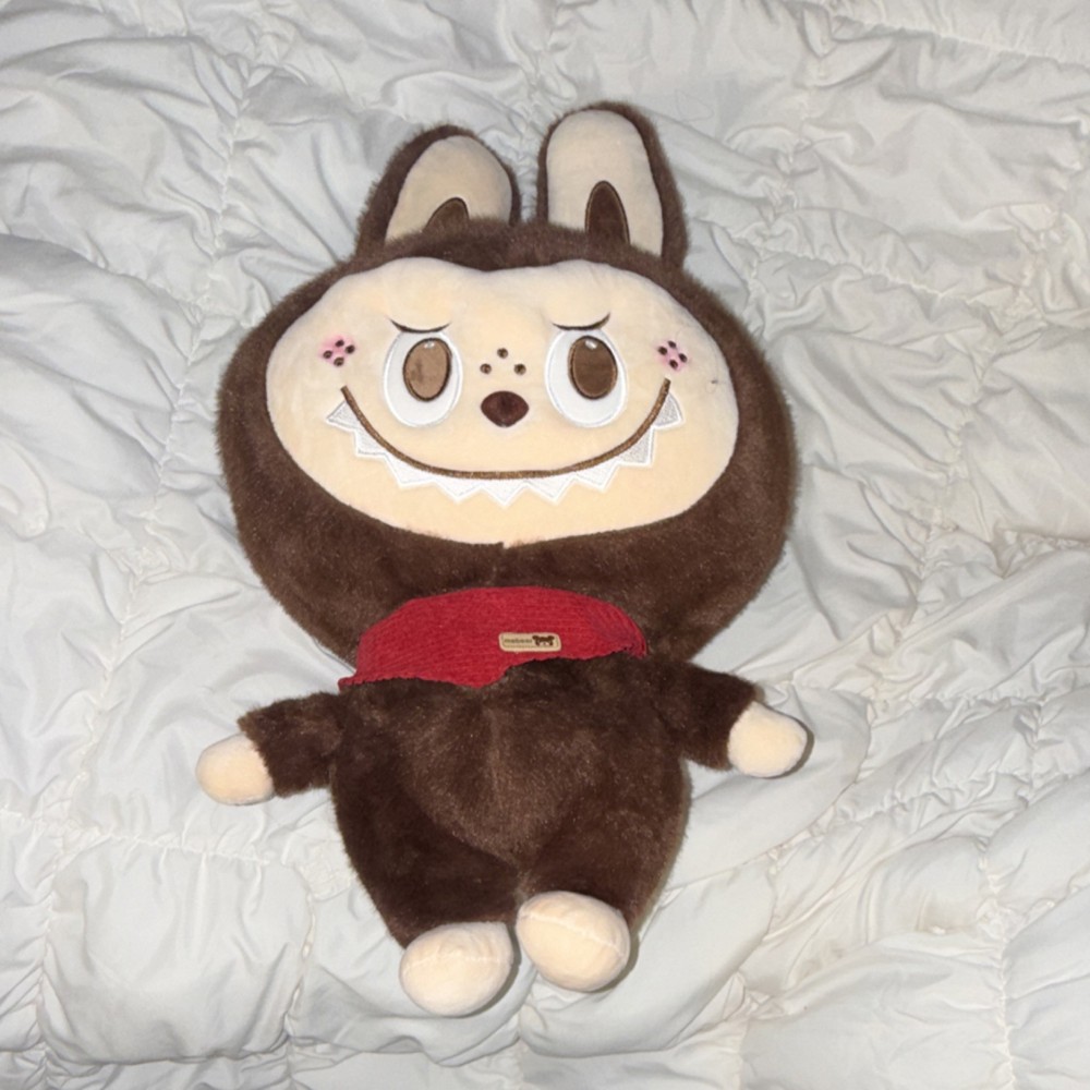 mebear Brown Beige Red Plush Stuffed Animal Toy with Red Scarf