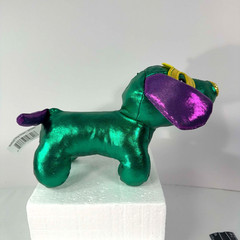 Mardi Gras Dachsund, Iridescent Green Balloon Dog Plush Stuffed Animal 8” Long