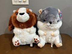 New with Tags! Lot of 2 Belly Buddies Gray Hamster Brown Black Beagle Plush 13″
