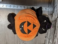 12″ Plush Bat In A Three Eyed Pumpkin Jack O Lantern Halloween Stuffed Prop Doll
