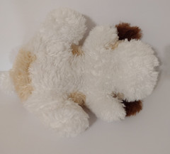 Plush Shaggy Dog Puppy White Yellow Brown 15″ Bow Bells Soft Stuffed Animal Toy