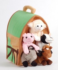 Plush Farm House with Animals- Five (5) Stuffed Farm Animals (Horse, Lamb, Co…