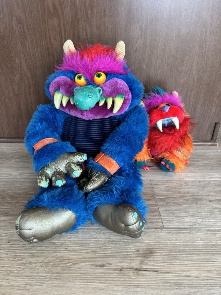 AmToy My Pet Monster 1986 Vintage Plush With Cuffs and Original Tags – Set Of 2