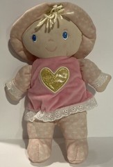 Kids Preferred Plush Baby Doll Blonde Hair Blue Eyes Pink Dress Gold Heart