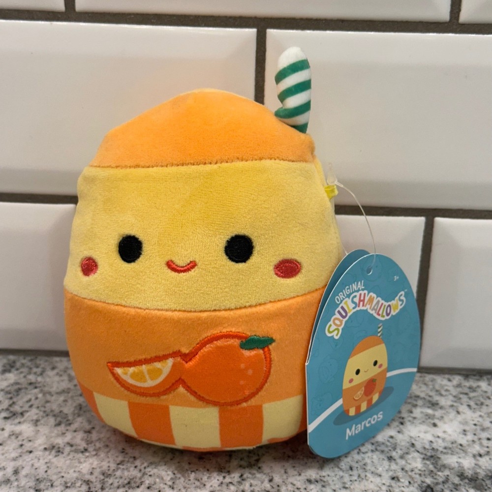 Squishmallows Kids 5″ Plush Marcos Orange Juice Box Yellow S5 Foodie Kawaii