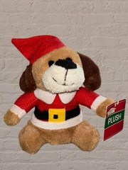 New! Dollar Tree Greenbrier Christmas House SANTA PUPPY DOG Plush Toy, 6″