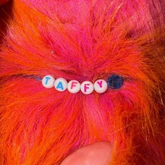 Russ Taffy Teddy Bear Plush Pink Orange Shaggy Fur Has Hang Tag Custom Necklace