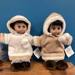 Arctic Kids Eskimo Plush Doll Pair White Beige Brown Parkas Christmas Lot