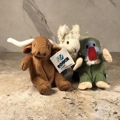 VINTAGE PEC POUCH PALS COLLECTIBLES SET OF 3 – LLAMA LONGHORN & BABOON PLUSH SET