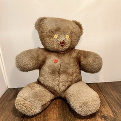 Button Face & Heart Therapy Autism Plush Bear 17” Inch Vintage