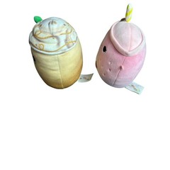 Squishmallow Scented Strawberry Drink &Squad Cream Boba Milk Tea Drink Lot of 2