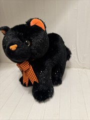 Vintage Chosun International BLACK CAT Halloween 10” Plush Orange Stuffed Animal
