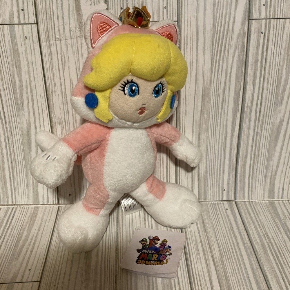 Super Mario 3D World Character Cat Princess Peach Plush 9″ Nintendo CLEAN