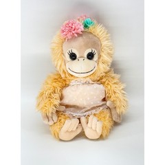 Nakajima Plush Monkey Doll Yellow Floral Lace Dress Stuffed Animal Japan