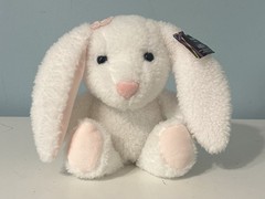Hobby Lobby 11” White Bunny Rabbit Eyelashes Pink Flower Stuffed Animal Plush