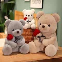 Adorable 23cm White Plush Teddy Bear with Rose – Perfect Valentine’s Gift