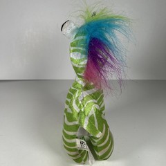 Unicorn Plush Green and White Striped Body, Rainbow Mane, by Ideal Toys 8″