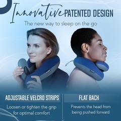 BCOZZY Travel Neck Pillow for Airplane – Patented Double Support Large, Navy