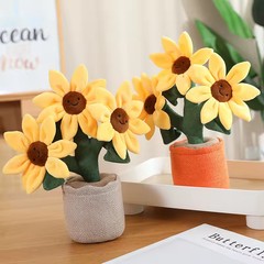 32cm Sunflower Plush Toy Potted Bouquet Beige Flower Stuffed Bookshelf De
