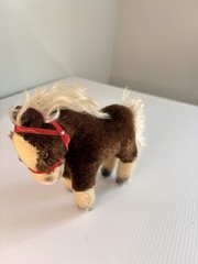 Steiff Small Brown and White Horse Stuffed Animal with Red Bridle