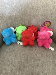 Lot Of 6 VALENTINE 4” Gummy Bear Stuffed Plushies Keychains Green Blue Red Pink