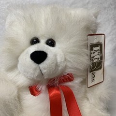 PBC Tag a Longs White Plush Bear Red Bow 10 Inches T