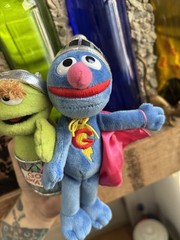 Gund Sesame Street Super Grover Oscar The Grouch Plush 7” Bean Jim Henson 2015