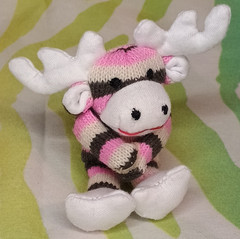Vintage 2010 Whimzy Pets Sock Moose Mini 3″ Plush Pink Stripe Knit Blip Toys