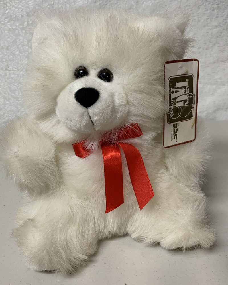 PBC Tag a Longs White Plush Bear Red Bow 10 Inches T