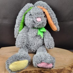 Animal Adventure Gray Bunny Rabbit Plush Green Orange Ears Yellow Pink Feet 12″