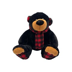 Holiday Time Plaid Plush Black Teddy Bear