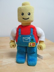 Retired LEGO Plush Mini-figure Red Shirt, Blue Overalls 12″ T Lego Man Retro