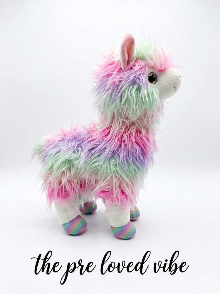 Hobby Lobby Llama 20′ Long Hair Pastel Multicolored Stuffed Plush Glitter Eyes