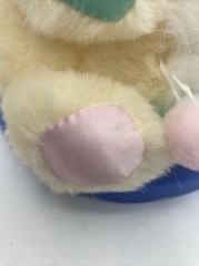 Vtg Easter Bunny Plush Pastel Yellow Pink Green Stuffed Animal 6” Satin Fluffy